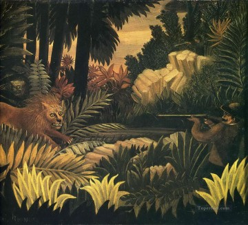 Animal Painting - lion hunting Henri Rousseau